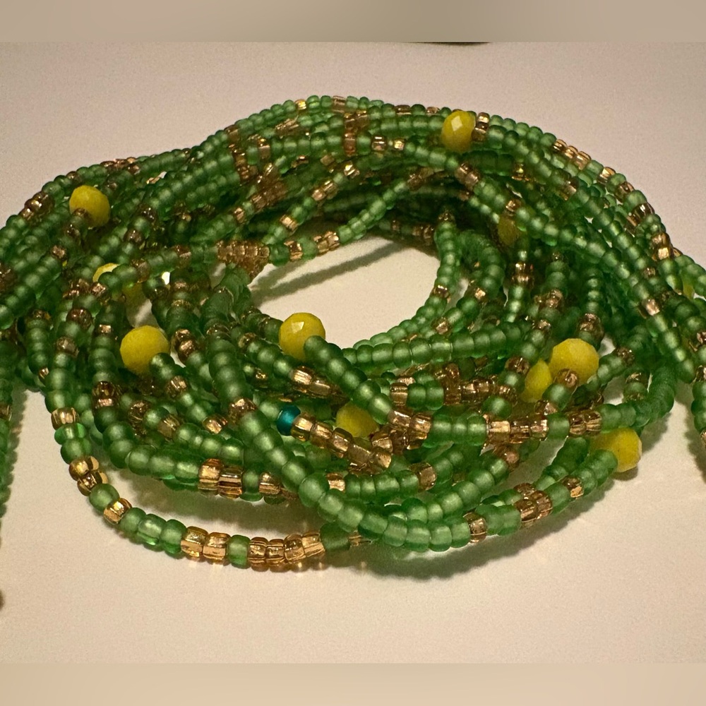 NWT “Lemonade Drops” Green Yellow Gold Waistbead w/Textured Beads Intermediate - Picture 3 of 7
